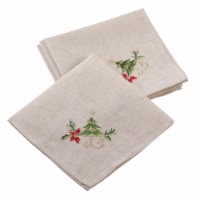 Saro Lifestyle 20 in. Square Embroidered Christmas Tree Design Holiday Linen Blend Napkins