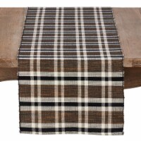 SARO 805.N1672B 16 x 72 in. Olivia Rectangle Water Hyacinth Table Runner with Plaid Woven Des
