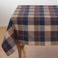 SARO 8571.BR70S 70 in. Square Stitched Plaid Cotton Blend Tablecloth - Brown