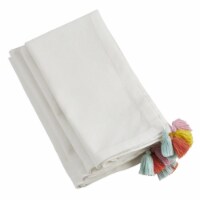 SARO 6263.I20S 20 in. Square Fiesta Tassel Dinner Napkins - Ivory Set of 4