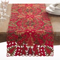 Saro Lifestyle QX296.R1654B 16 x 54 in. Christmas Tree Cutwork Table Runner, Red