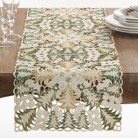 Saro Lifestyle QX296.W1690B 16 x 90 in. Christmas Tree Cutwork Table Runner, White