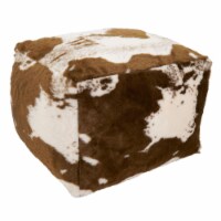 SARO PU471.BR Brown Faux Fur Cow Hide Pouf  20 x 20 x 14 in.