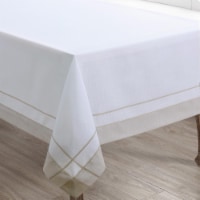 Saro 351.N72S 72 in. Banded Border Square Tablecloth, Natural