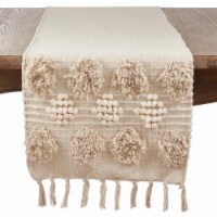 Saro Lifestyle 3201.I1690B 90 in. Pom Pom Moroccan Cotton Table Runner, Ivory