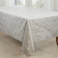 Saro Lifestyle 4019.S5070B 50 x 70 in. Floral Embroidered Tablecloth, Silver Stripe