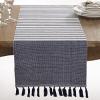 Saro Lifestyle 1834.NB16120B 16 x 120 in. Bellaria Ribbed Tassel Design Table Runner, Navy Bl
