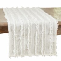 Saro Lifestyle 2446.W1672B 16 x 72 in. Fringe Stripe Table Runner, White