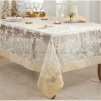 Saro Lifestyle XJ366.GL65104B 65 x 104 in. Printed Snowflake & Ribbon Tablecloth, Gold
