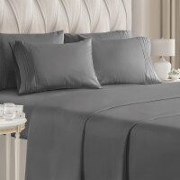 CGK Linens 6 Piece Microfiber Solid Sheet Set - California King - Dark Grey Perspective: Main