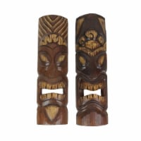 Set of 2 Hand Carved Stained Wood Sun and Flower Polynesian Style Tiki Masks 20 Inches High