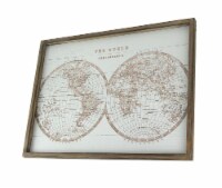 Rustic World Hemispheres Map Canvas Print Wood Frame Hanging Wall Decor Plaque