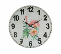 Tropical Pink Flamingo and Hibiscus Flower 16 Inch Diameter Round Wall Clock