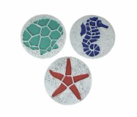 Set of 3 Cement Wall Hanging Circular Scallop Seahorse Starfish Home Decor Sculptures