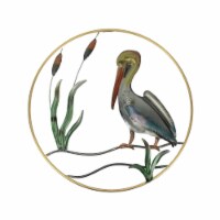 Hand-Painted Metal Pelican Open Work Wall Hanging 24 Inch Diameter Coastal Decor
