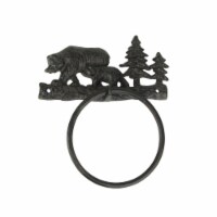 Rustic Cast Iron Black Bear Mother and Cub Towel Ring