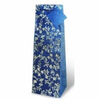 Wrap-Art 17150 Floral Wine Bottle Gift Bag - Silver & Blue
