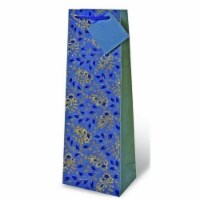 Wrap-Art 17166 Pasley Floral Wine Bottle Gift Bag - Blue & Gold Perspective: Main