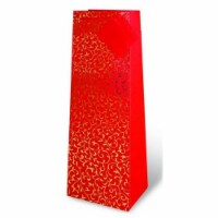 Wrap-Art 17178 Flocked Wine Bottle Gift Bag - Red & Gold