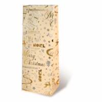 Wrap-Art Holiday Greetings Printed Wine Bag - Gold
