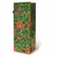Wrap-Art Holly & Poinsettia Printed Wine Bag - Green