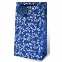 Wrap-Art 17438 Floral Two Bottle Wine Gift Bag Silver & Blue