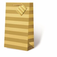 Wrap-Art 17613 2-Bottle Gold Foil Stripe Printed Papper Bag with Plastic Rope Handle