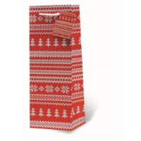 Wrap-Art 17819 Holiday Sweater Printed Papper Bag with Plastic Rope Handle Red Perspective: Main