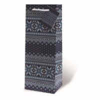 Wrap-Art 17870 Holiday Sweater Printed Papper Bag with Plastic Rope Handle Blue
