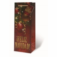 Wrap-Art 17879 Feliz Navidad Printed Papper Bag with Plastic Rope Handle