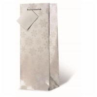 Wrap-Art 17929 Frosted Snowflakes Printed Papper Bag with Plastic Rope Handle Silver