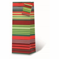 Wrap-Art 17945 Christmas Stripes Printed Papper Bag with Plastic Rope Handle
