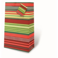 Wrap-Art 17958 2-Bottle Christmas Stripes Printed Papper Bag with Plastic Rope Handle