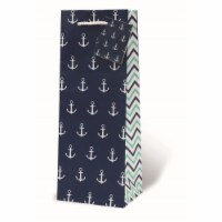 Wrap-Art 17995 Anchors Aweigh Printed Papper Bag with Plastic Rope Handle