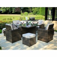 Direct Wicker PAD-3233B-Brown 9 Piece Outdoor PE Rattan Wicker Patio Dining Table Set, Brown
