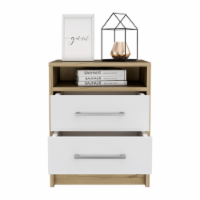 Leyva Nightstand, Two Drawers, Superior Top, White / Light Oak