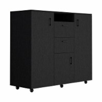 Milano Double Door Cabinet Dresser, Two Drawers, Four Interior Shelves, Rod, Black