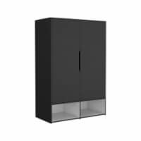 Bamboo Armoire, Double Door Cabinets,Five Shelves, Hanging Rod,Two Open Shelves,Black/White