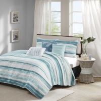 Gracie Mills 6 Piece Printed Quilt Set with Throw Pillows - GRACE-3149 Aqua Full/Queen