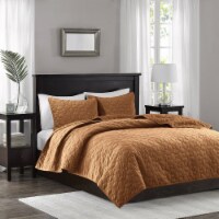 Gracie Mills 3 Piece Velvet Quilt Set Rust King/Cal King