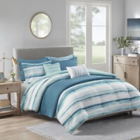 Gracie Mills 8 Piece Printed Seersucker Comforter and Quilt Set Collection Aqua Full/Queen