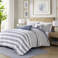 Gracie Mills 5 Piece Cotton Stripe Duvet Cover Set White/Blue Full/Queen