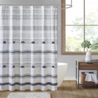 Gracie Mills Cotton Stripe Printed Shower Curtain with Tassel Gray/Navy 72x72