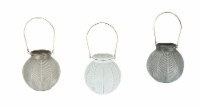 Set of 3 Textured Pink, White & Gray Glass 6 Inch Diameter Candle Lanterns Wire Handles