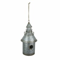 Galvanized Gray Metal Farm Grain Silo Hanging Birdhouse Bird House 16 Inches High
