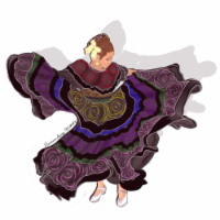 Ballet Folklorico Dancer, Vinyl Sticker Or Magnet - 3.35x3in - Black Dress - Colorful Flowers
