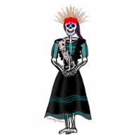 Day Of Dead Catrina & Dog - 4x1.53in - Vinyl Sticker or Magnet - Dia de Los Muertos