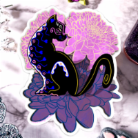 Day Of Dead Floral Black Cat - 3.5x3in- Vinyl Sticker Or Magnet - Dia De Los Muertos