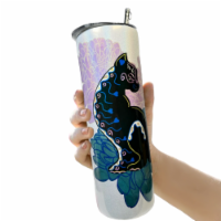 20oz Tumbler- Black Cat - Blue Pink Floral Mum - Day of the Dead - Dia De Los Muertos