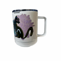 10oz Stainless Steal Coffee Cup - Black Cat Purple Blue Floral